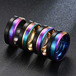 Band Rings Fashion 8mm Men's Stainless Steel Rings Colorful Groove Beveled Edge Tungsten Wedding Rings For Men Anniversary Jewelry Gifts G230213