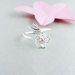 Cluster Rings 2023 Artistic Small Fresh Silver-plated Pink Purple Cherry Blossom Forest Petal Adjustable Ring For Women Exquisite Jewellery