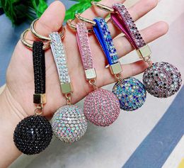 Key Rings Multicolor Rhinestone Crystal Ball Car Keychain Leather Strap Charm Pendant Key Ring Women Men Car Key Chains Fashion Jewellery G230210