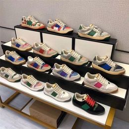 With Box Designer Sneakers Shoes Italian Screener Casual shoes Men Women Sneakers Classic Vintage Leather Web Sneaker beige ebony g qI