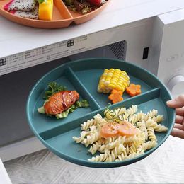 Plates Dish Round Home Kitchen Reusable Dinner Plate Dinnerware For Adults Portion Control Diet 3 Compartments Microwave Safe PP