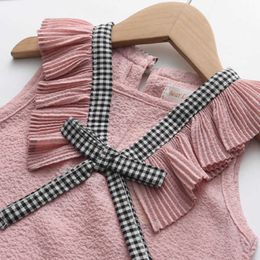 Clothing Summer Baby Girls Clothes Sets Kids Solid Colour Suit Sleeveless Chiffon Top Plaid Pattern Shorts PCS Casual Outfits