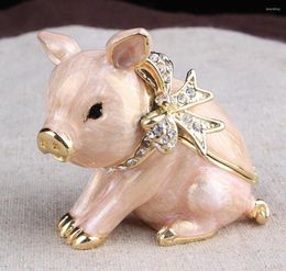 Jewelry Pouches Small Pig Jewelled Trinket Box With Inlaid Crystal Figurine