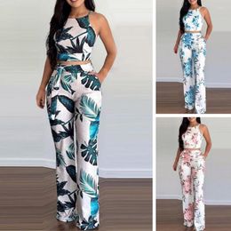 Women's Two Piece Pants 1 Set Women Costume Good Milk Silk Trouser Floral Print Vest Wide-leg Suit Birthday Gift