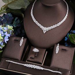 Wedding Jewellery Sets Janekelly 4pcs Bridal Zirconia Full Jewellery Sets For Women Party Luxury Dubai Nigeria CZ Crystal Wedding necklace sets 230211