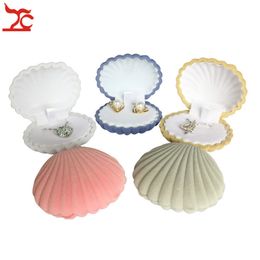 Jewellery Boxes Bulk sale 10Pcs Cute Shell Shape Velvet Earring Case Engagement Party Necklace Pendant Jewellery Display Storage Wedding Gift Box 230211