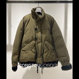 Mens Down Parkas Autumn and Winter Stitching Zipper Collar Down Jacket Khaki Army Green Casual Coat