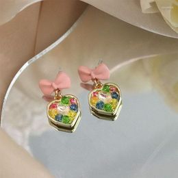 Dangle Earrings Bowknot Heart For Women Colourful Crystal Lovely Sweet Unusual Design Korean Party Gift Wholesale