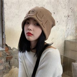 Beanie/Skull Caps Loose Big Head Knitted Hat Autumn and Winter Japanese-Style Woollen Luck Letter Hat Unisex Dome Ear Cap Clothing Accessories 230211