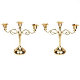 Candle Holders 2X 3-Candle Metal Candelabra Tall Holder Wedding Event Stand (Gold)