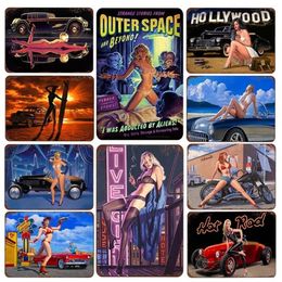 Retro Sexy Girl Tin Sign Vintage Metal Plate Painting Wall Decoration For Garage Home Bar Gym Cafe art painting Personalised Signs iron Decor Size 30X20 w02