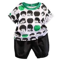 Clothing Sets Boys Shortsleeved Suit Summer New Kids Twopiece Baby Casual Tshirt And Black Shorts Set Suitable For Years old