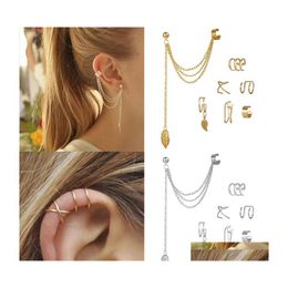 Charm 7Pcs Fashion Gold Star Leaves Nonpiercing Ear Clip Earrings For Women Simple Fake Cartilage Cuff Jewellery Accessories Drop Deliv Dhxka