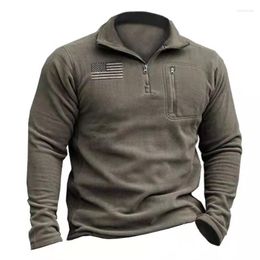 Men's Hoodies Fashion Vintage Men Hoodie Pullover Outwear Solid Outdoor Fleece Warm Henley Collar Tactical Zip Pocket Sweatshrt Male Tops