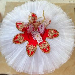 Stage Wear Red Professional Ballerina Ballet Tutu Kids Girls Child Pancake Costumes For Dance Clothes Dress