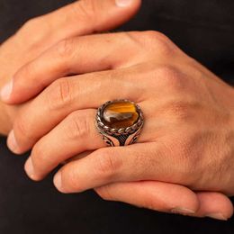 Band Rings Real Natural Crystal Ring Yellow Tiger Eye Stone Ring Men Women Crystal Rings Energy Stone Jewellery Wholesale G230213