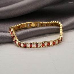 Charm Bracelets BUY Trendy Gold Colour Copper CZ Jewellery Engagement Promise Gift 2023 Fashion T Shape Zircon For Women Girl