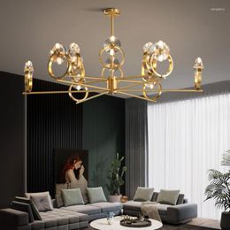 Chandeliers Nordic Copper Living Room Chandelier Lighting K9 Crystal Gold Hanging Lamp Modern Minimalis Decoration Ceiling Indoor