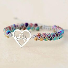 Charm Bracelets Classic Heart Shape Macrame Purple Jaspers String Braided Teengirls Wrap Bracelet Femme Women Jewellery