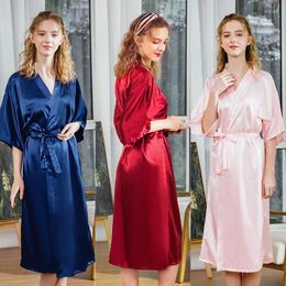 Women's Sleepwear Pyjamas Silk Ice Women's Summer Long Bridesmaid Red Bridal Morning Gown Home Nightgown Robes With Lace