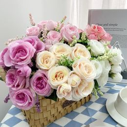 Decorative Flowers 30cm Rose Pink Silk Bouquet Peony Artificial 8 Head White Wedding Home Decoration Luxury Fake Arrangement Bulk