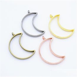 Charms 120Pcs/Lot 35X28Mm 7 Color Alloy Jewelry Accessories Moon Charm Hollow Glue Blank Pendant Tray Bezel Drop Delivery 202 Dha5V