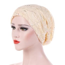 Beanies Beanie/Skull Caps Women Beading Braid Hat Muslim Ruffle Dustproof Cap Solid Colour Lightness Loose Thin Lace Breathable Toe