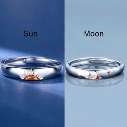 Band Rings JWER Sun Moon Lover Couple Rings Simple Opening Ring For Couple Men Women Wedding Engagement Promise Valentine's Day Jewelry G230213