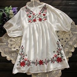 Women's Blouses Orgypsy Summer Women Shirt White Floral Embroidered Peasant Blouse Vintage Ethnic Tunic Boho Hippie Femme Tops Blusa