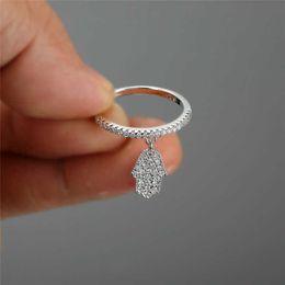 Band Rings Unique Female Small Hand Ring Boho Silver Colour Bridal Engagement Ring Vintage Zircon Stone Wedding Jewellery Rings For Women G230213
