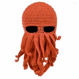 Berets Octopus Winter Warm Knitted Faux Wool Ski Face Mask Windproof Knit Beard Squid Beanie Hat Cap Costume for Men Women