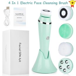 Cleaning Tools Accessories est 4 in 1 Electric Brush Face Skin Spa Cleansing USB Rechargeable Massager Cleaner with 4 Heads skin clean beauty 230211