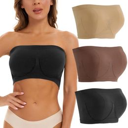 Bustiers & Corsets 3 Pieces Double Layers Strapless Bra Bandeau Tube Removable Padded Top Stretchy Seamless Boob Crop Spaghetti Strap