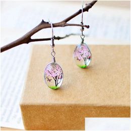 Dangle Chandelier Earrings Unqiue Dried Flower For Women Girls Unique Natural Real Drop Fashion Tree Of Life Glass Earring Je Dhhvw