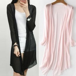 Racing Jackets Summer Chiffon Blouse Pink Cardigan Sun Protection Clothing Long Beach White Female Fashion Tops Feminino