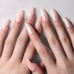 False Nails Sexy Glitter Silver Thread Crystal Pink Fake Fingernails Press On Medium Length Nude SM19210411