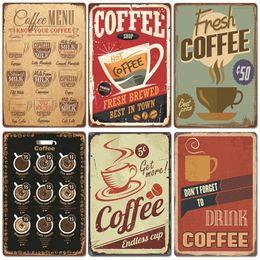 Vintage Fresh Coffee art painting Plaque Metal Tin Sign Retro Drink Coffee Poster Wall Stickers for Cafe Shop Restaurant Home Room Personalised Decor Size 30X20 w02