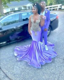 Aso Ebi Lilac Velvet Evening Dress 2023 With Beaded O Neck Plus Size Mermaid Prom Dresses For Black Girls Luxury Formal Party African Formal Dress Engagement Gowns