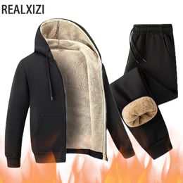 Men's Tracksuits Thicken Warm Hoodie Winter Lambswool Sports and Leisure Suit Thick Streetwear Jackets Velvet Zipper Hooded Jacket Thickened Pant 230213