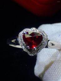 Cluster Rings Pure 18K White Gold Real Natural 0.78ct Pigeon Blood Red Ruby Diamond Wedding Engagement Female For Women Fine Ring