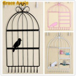 Jewellery Pouches 1PCS Economic Bird Cage Iron Earrings Necklace Display Wall Mount Stand Holder 40Holes 10Hooks Pink Black White