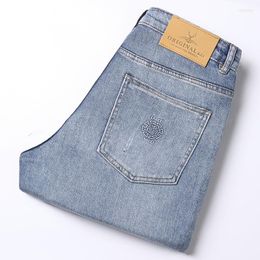 Мужские джинсы 2023 Весенние мужские растягивающие брюки для модных брюк.