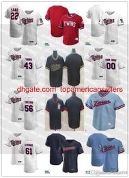 Custom Baseball Jerseys Men Women Youth 61 Cody Stashak 56 Caleb Thielbar 43 Lewis Thorpe 22 Miguel Sano Jersey Blank red