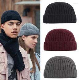 Berets Women Beanies Hat Ribbed Knitted Cuffed Winter Warm Short Beanie Casual Solid Colour Skullcap Baggy For Adult Men