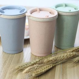 Cups Saucers Travel Mug Leakproof Double-wall Environmental Protection Creative Insulation Wheat Fibre Straw Coffee Cup For