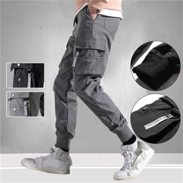 Men's Pants New Joggers Cargo for Men Casual Hip Hop Pocket Male Trousers Sweatpants Streetwear Ribbons Techwear Drop Y2302
