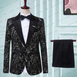 Men's Suits Blazers 2023 Blazer Coat Men Wedding Dress Floral Print 2 Piece Set Male Luxury Black Jacquard JacketPants 230213