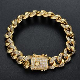 Link Bracelets Chain Fashion Gold Hip Hop Jewellery Iced Out CZ Miami Cuban Bracelet Men Pulseira Cubic Zirconia Curb Wristband Bijoux