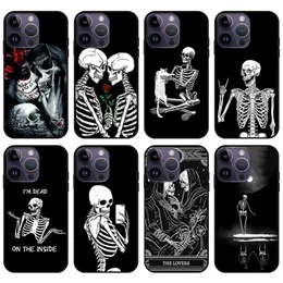 54Designs Lover Ghost Skull Soft TPU Cases For Iphone 15 14 Pro Max 13 12 11 XR XS X 8 7 Plus 6 6S Rose Flower Lover Print Black Fashion Black Colour Mobile Phone Back Cover