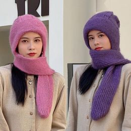 Cycling Caps Fashion Winter Hat Scarf Set Women Beanies Warm Skull Bonnet Windproof Outdoor Sports Knitting Hooded Shawl